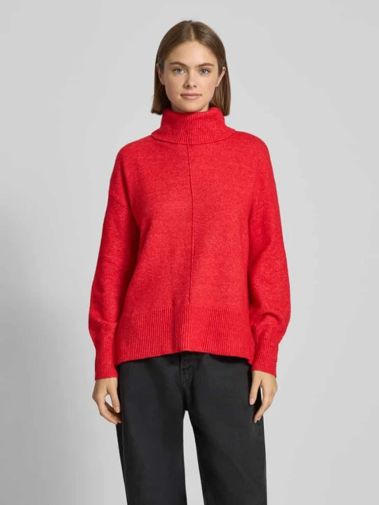 Zdjęcie produktu Sweter z golfem krój regular fit z dodatkiem wełny model „MALOU” Pieces Czerwony