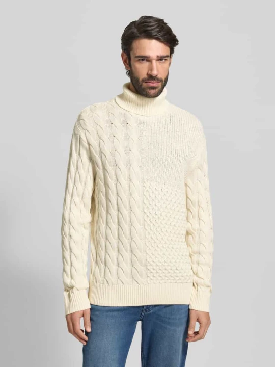 Zdjęcie produktu Sweter z golfem o kroju regular fit z mieszanki bawełny Tom Tailor Złamany biały