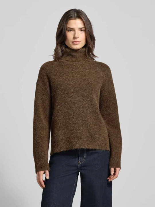 Zdjęcie produktu Golf o kroju relaxed fit z mieszanki wełny z domieszką alpaki model 'LULU' Selected Ciemnobrązowy