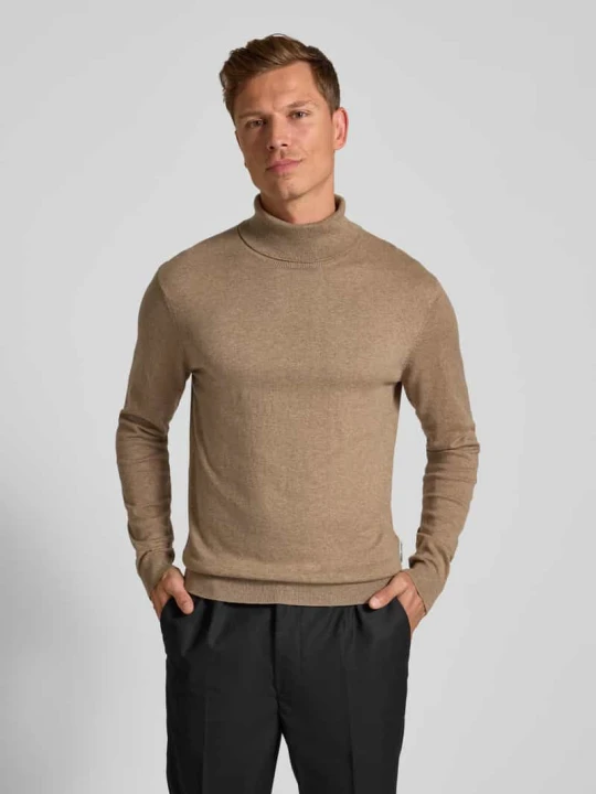 Zdjęcie produktu Sweter z wywijanym kołnierzem z domieszką kaszmiru Casual Friday Beżowy