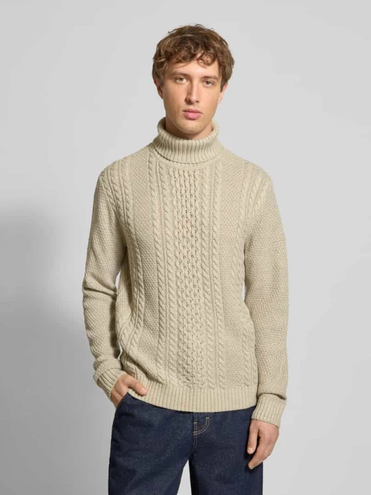 Zdjęcie produktu Golf ze ściegiem warkoczowym model ‘PAUL’ Jack&Jones Złamany biały melanż