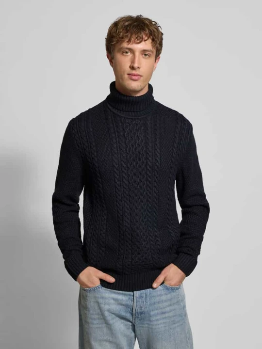 Zdjęcie produktu Golf ze ściegiem warkoczowym model ‘PAUL’ Jack&Jones Granatowy