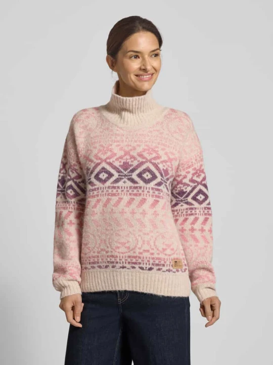 Zdjęcie produktu Sweter z golfem krój regular fit z domieszką wełny z alpaki model „Highland” Dale of Norway Jasnoróżowy melanż