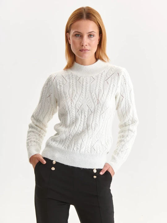 Zdjęcie produktu Golfy damskie biały - SSW3491BI sweter golf długi rękaw - TOP SECRET - Odzieżowy sklep internetowy TOP SECRET