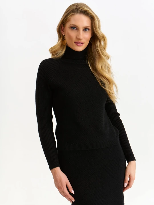 Zdjęcie produktu Golfy damskie czarny - SGO0247CA sweter golf długi rękaw - TOP SECRET - Odzieżowy sklep internetowy TOP SECRET