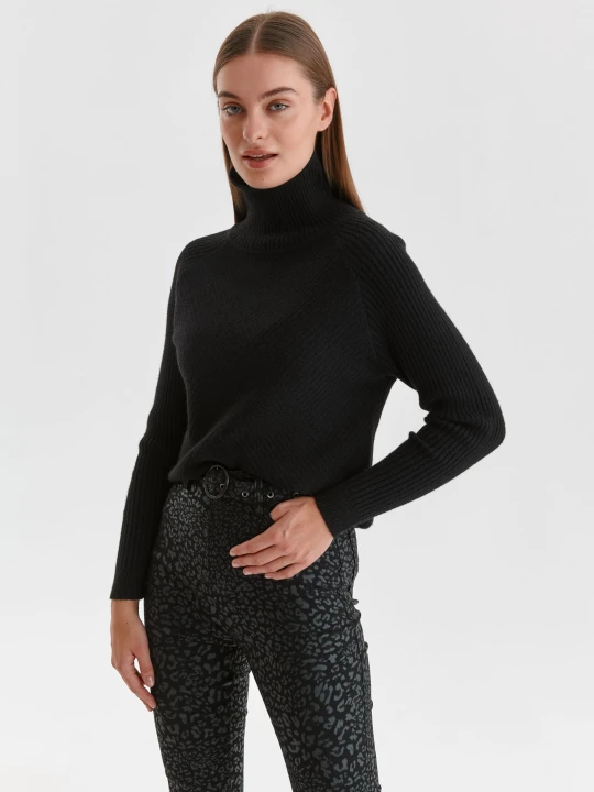 Zdjęcie produktu Golfy damskie czarny - SSW3510CA sweter golf długi rękaw - TOP SECRET - Odzieżowy sklep internetowy TOP SECRET