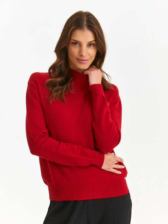 Zdjęcie produktu Golfy damskie czerwony - SGO0267CE sweter golf długi rękaw - TOP SECRET - Odzieżowy sklep internetowy TOP SECRET