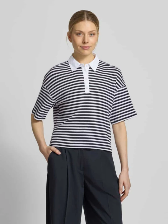 Zdjęcie produktu Góra o kroju relaxed fit w imitacji dzianiny z kołnierzykiem polo Marc Cain Granatowy