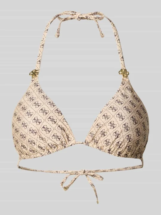 Zdjęcie produktu Góra od bikini z nadruk z logo na całej powierzchni Guess Beżowy