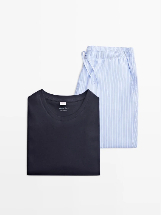 Zdjęcie produktu Góra Od Piżamy Z Krótkim Rękawem I Spodnie W Paski - Błękitny - - Massimo Dutti - Mężczyzna