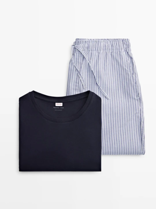 Zdjęcie produktu Góra Od Piżamy Z Krótkim Rękawem I Spodnie W Paski - Niebieski - Massimo Dutti - Male