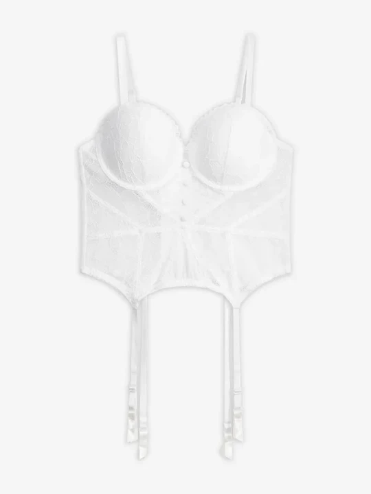 Zdjęcie produktu Gorset z eleganckiej koronki BonPrix biały