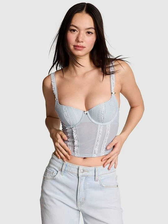 Zdjęcie produktu Gorsetowy top PINK Wink scoop lekko usztywniany Victoria's Secret Niebieski