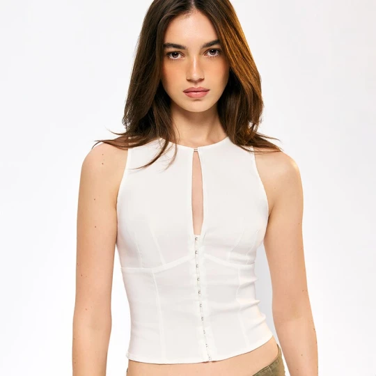 Zdjęcie produktu Gorsetowy top z dekoltem qipao biały House kremowy