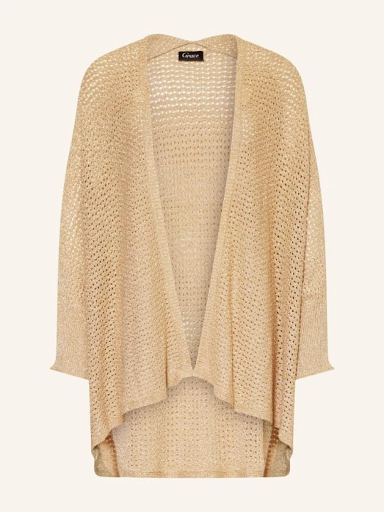 Zdjęcie produktu Grace Dzianinowe Wdzianko Oversize Z Błyszczącą Przędzą beige