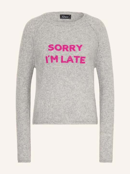 Zdjęcie produktu Grace Sweter „Sorry I'm Late” Z Ozdobnymi Koralikami grau szary