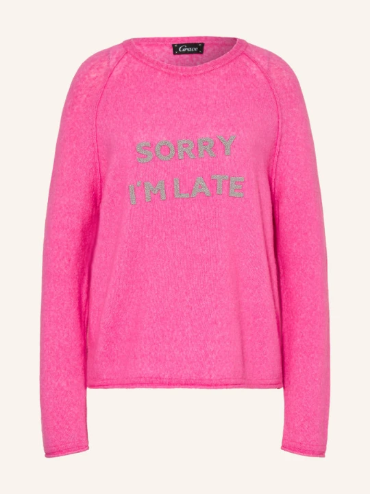 Zdjęcie produktu Grace Sweter „Sorry I'm Late” Z Ozdobnymi Koralikami pink