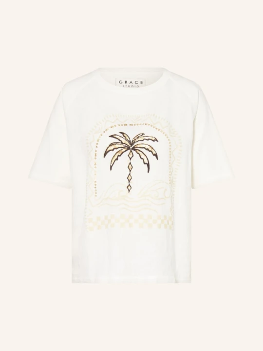 Zdjęcie produktu Grace T-Shirt Z Lnem I Cekinami weiss biały