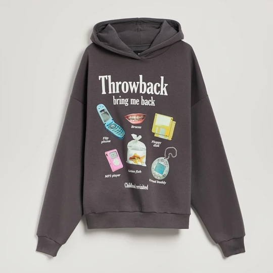 Zdjęcie produktu Grafitowa bluza z kapturem i nadrukiem Throwback House ciemnoszary