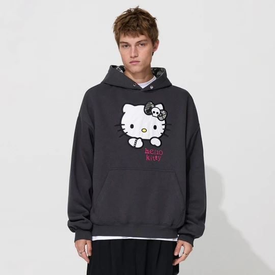 Zdjęcie produktu Grafitowa bluza z kapturem z uszkami i nadrukiem Hello Kitty House ciemnoszary