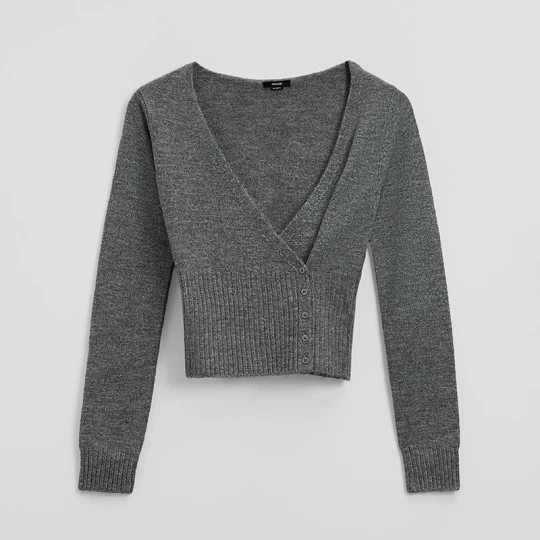 Zdjęcie produktu Grafitowy sweter slim z kopertowym dekoltem i guzikami House ciemnoszary