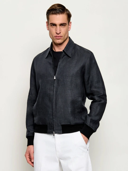 Zdjęcie produktu Gran Sasso Lniana kurtka bomber | Regular Fit czarny