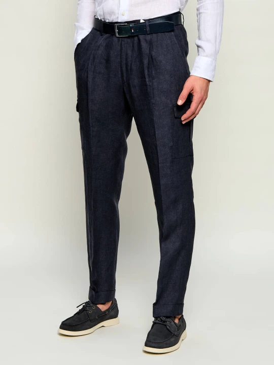 Zdjęcie produktu Gran Sasso Lniane spodnie | Tapered fit granatowy