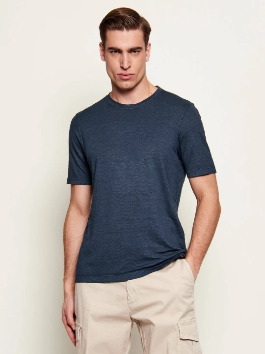 Zdjęcie produktu Gran Sasso Lniany t-shirt | Regular Fit granatowy