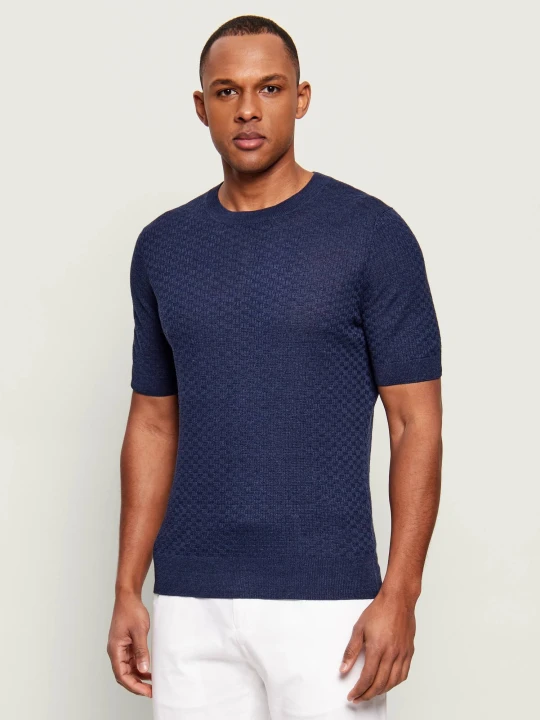 Zdjęcie produktu Gran Sasso Lniany t-shirt | Slim Fit granatowy