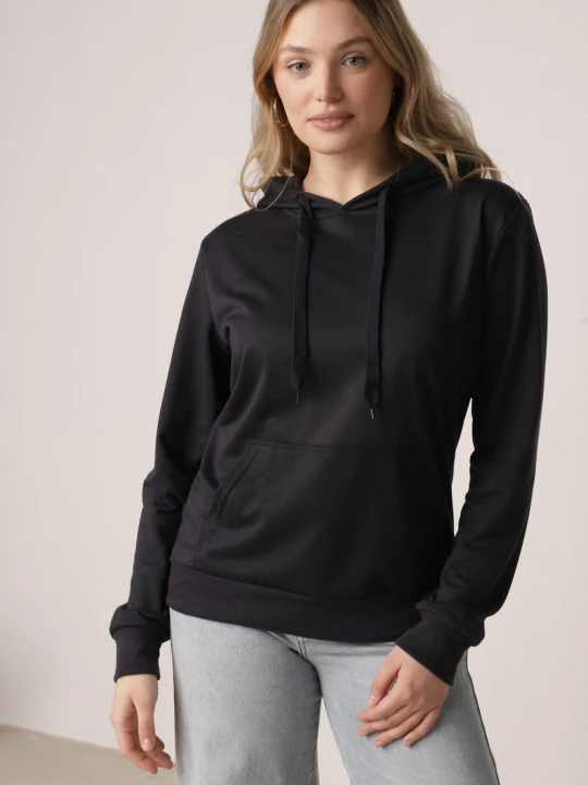 Zdjęcie produktu Granatowa Bluza Zakładana przez Głowę z Kapturem i Kieszenią Typu Kangur Roveria J.style