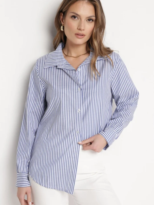 Zdjęcie produktu Granatowa Klasyczna Koszula w Paski Dettiana New Collection
