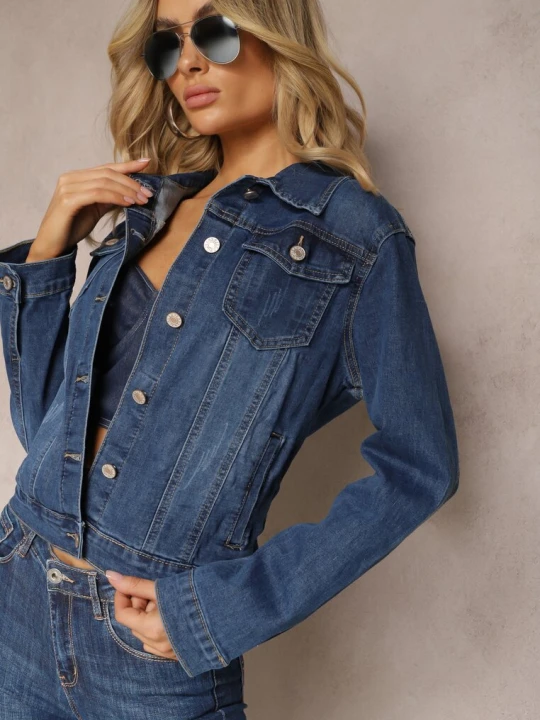 Zdjęcie produktu Granatowa Klasyczna Kurtka Jeansowa z Guzikami Ivonelle Melya By Melody
