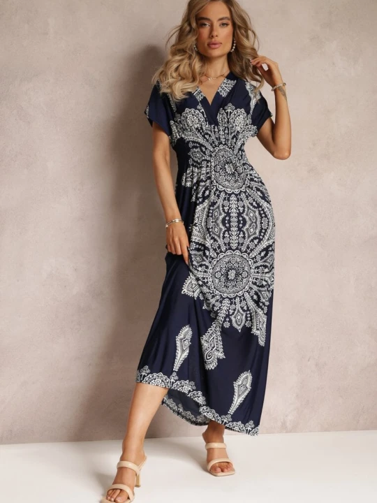Zdjęcie produktu Granatowa Sukienka Maxi w Etniczny Wzór Josanie J&x