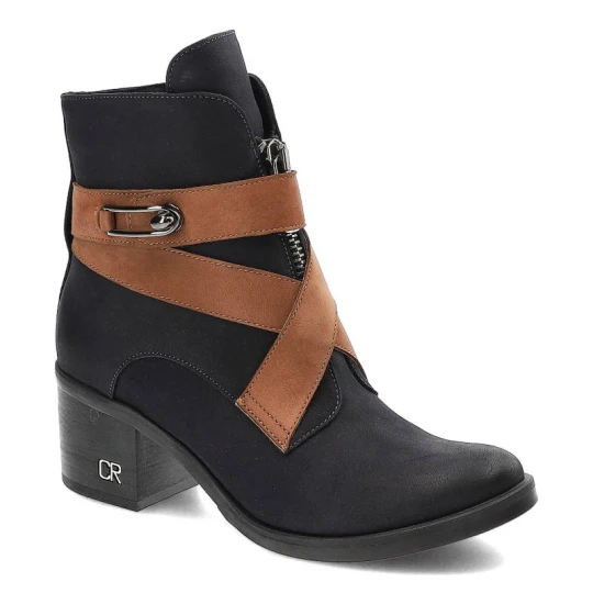 Zdjęcie produktu Botki damskie Carinii, eleganckie i zapinane na suwak, granatowe, B4053_K59-793-POL-861