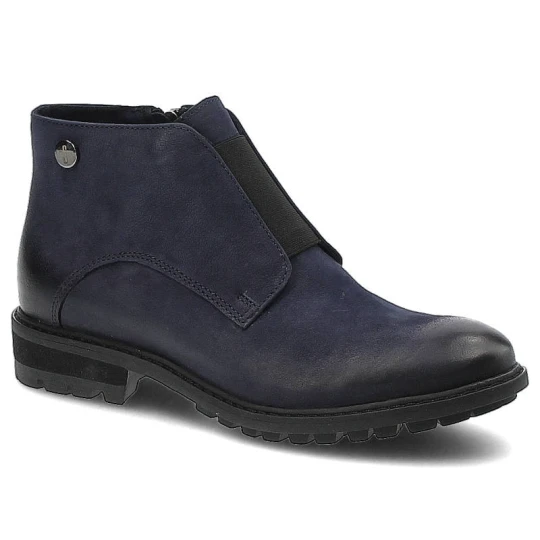 Zdjęcie produktu Botki damskie Simen, na płaskim obcasie zapinane na suwak, granatowe Denim, 8640-Granatowy-C20-Denim