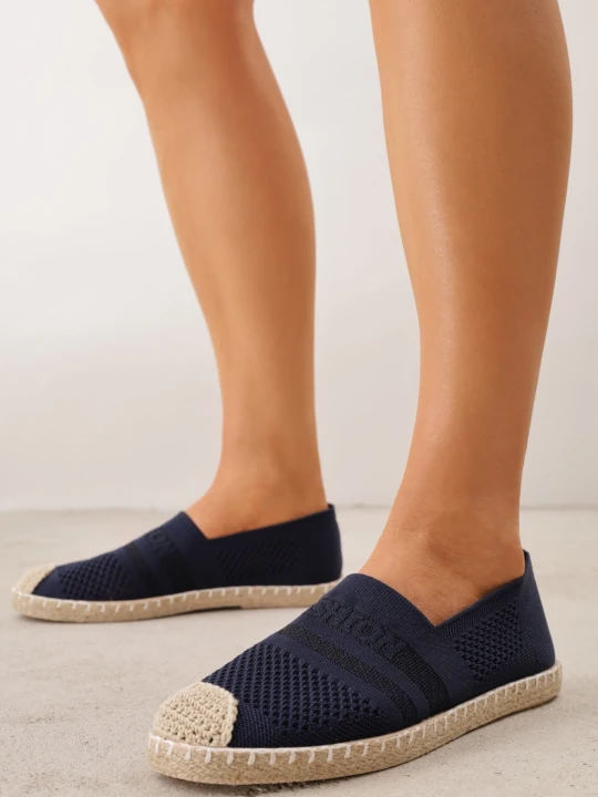 Zdjęcie produktu Granatowe Espadryle z Plecioną Cholewką przed Kostkę Mokosa
