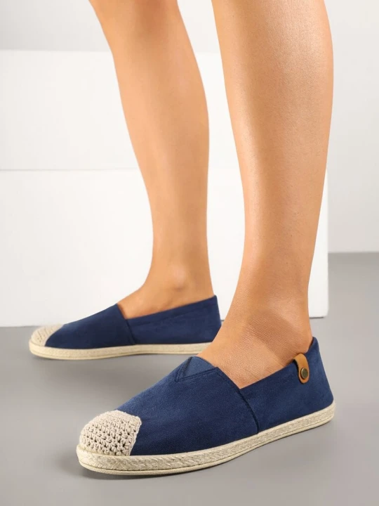 Zdjęcie produktu Granatowe Espadryle ze Zdobieniami z Plecionki i Elastyczną Wstawka Nelithae Ballada
