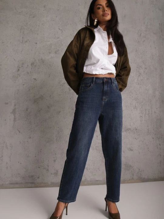 Zdjęcie produktu Granatowe Jeansy Mom Fit High Waist z Wiskozą Erralia Milas91