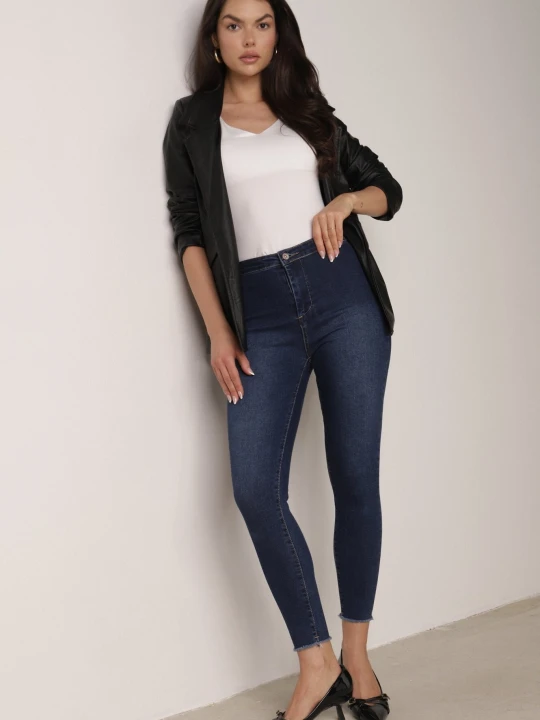 Zdjęcie produktu Granatowe Jeansy Skinny z Wystrzępionymi Nogawkami Velesta Daysie