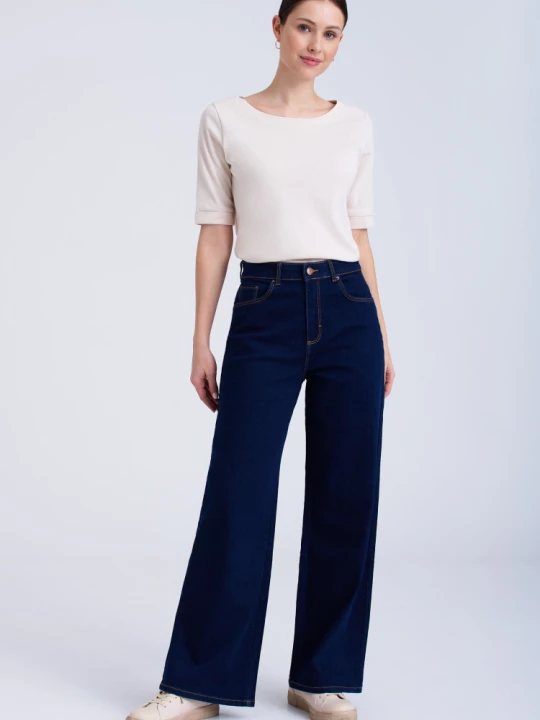 Zdjęcie produktu Granatowe jeansy wide leg Greenpoint niebieski