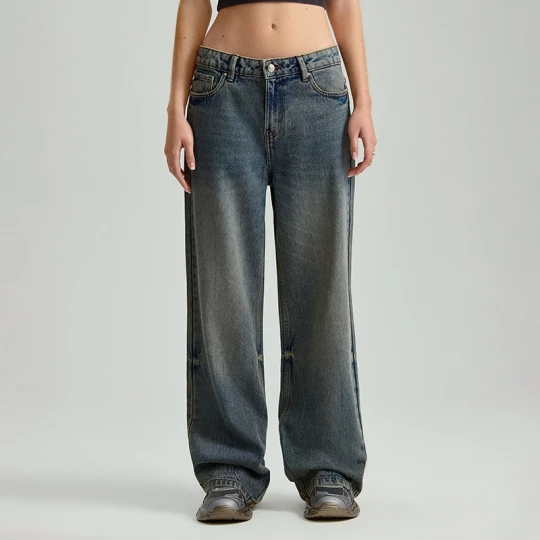 Zdjęcie produktu Granatowe jeansy wide leg mid waist House niebieski
