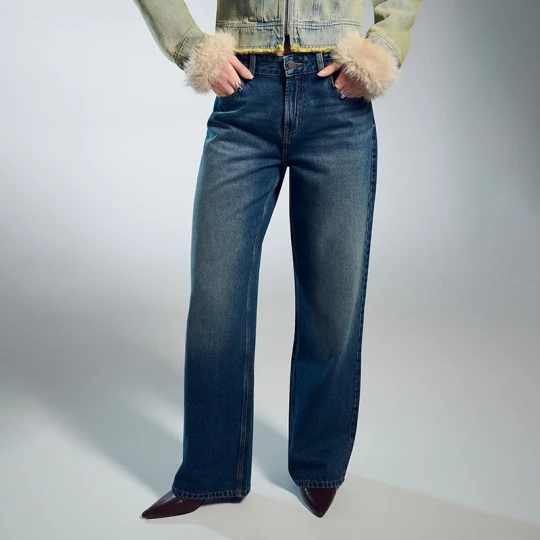 Zdjęcie produktu Granatowe jeansy wide leg z wysokim stanem House