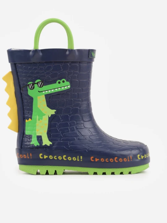Zdjęcie produktu Granatowe Kalosze z Dinozaurem i Ozdobą 3D Viviassa Wink