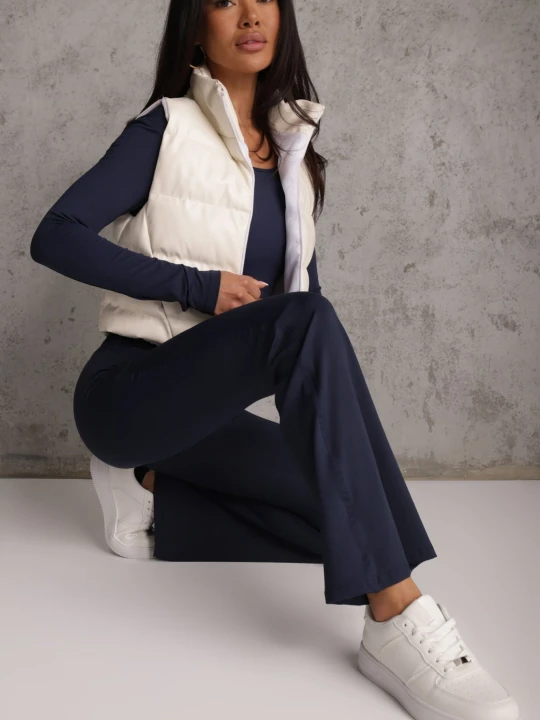 Zdjęcie produktu Granatowe Legginsy Dzwony High Waist Orruvana Yu & Me