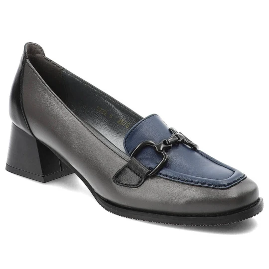 Zdjęcie produktu Granatowe Półbuty Armodo Skórzane Eleganckie Buty Na Obcasie