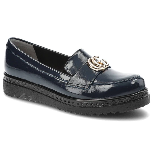 Zdjęcie produktu Półbuty damskie Dwunasty Shoes, lakierowana cholewka ze skóry naturalnej wsuwanemasywna podeszwa z bieżnikiem, granatowe, 920