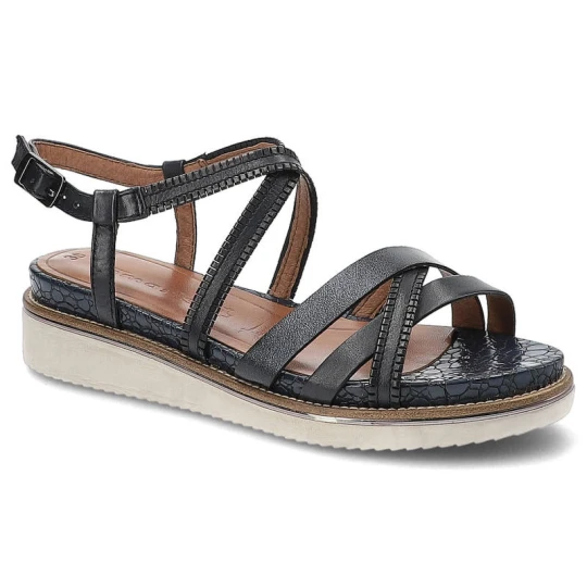 Zdjęcie produktu Sandały damskie Tamaris, skórzana cholewka z krzyżującymi się paskami regulowane zapięcie przy kostce stabilna podeszwa, navy, 1-28207-28-805 granatowy