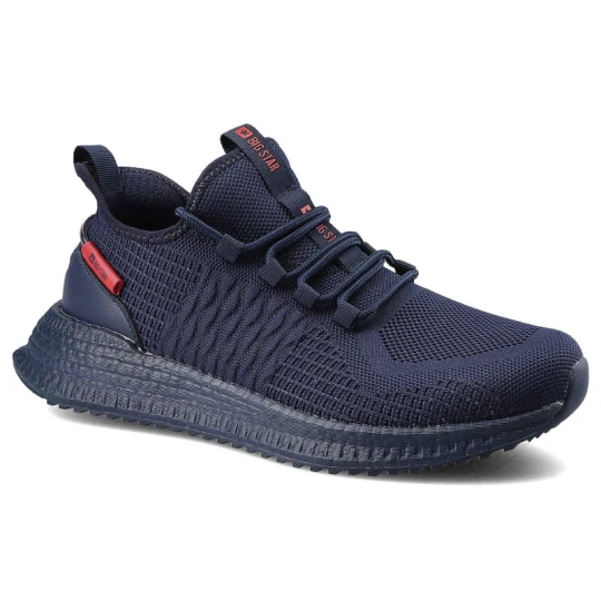 Zdjęcie produktu Sneakersy męskie Big Star, materiał tekstylny o strukturze dzianiny z elastycznym systemem sznurowania wzmocnioną piętą oraz grubą podeszwą o wyraźne granatowy
