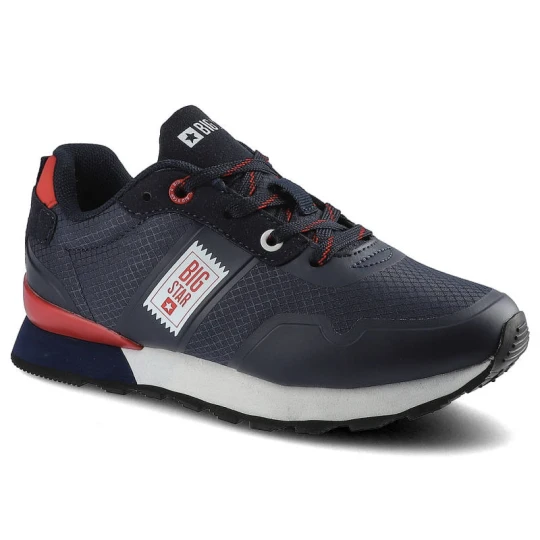 Zdjęcie produktu Sneakersy damskie Big Star, skóra ekologiczna z klasycznym sznurowaniem wzmocnionym noskiem oraz grubą podeszwą o sportowym profilu, granatowe, HH374