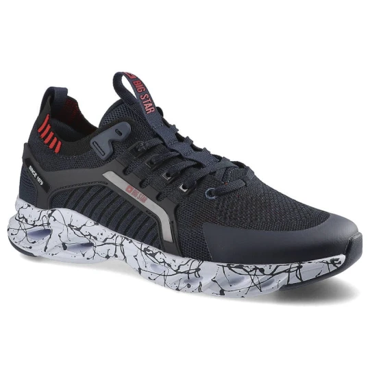 Zdjęcie produktu Sneakersy męskie Big Star, z klasycznym sznurowaniem wzmocnionym noskiem oraz masywną podeszwą z kontrastowym wzorem poprawiającym amortyzację, grana granatowy